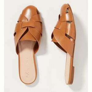 Anthropologie Brown Leather Mules